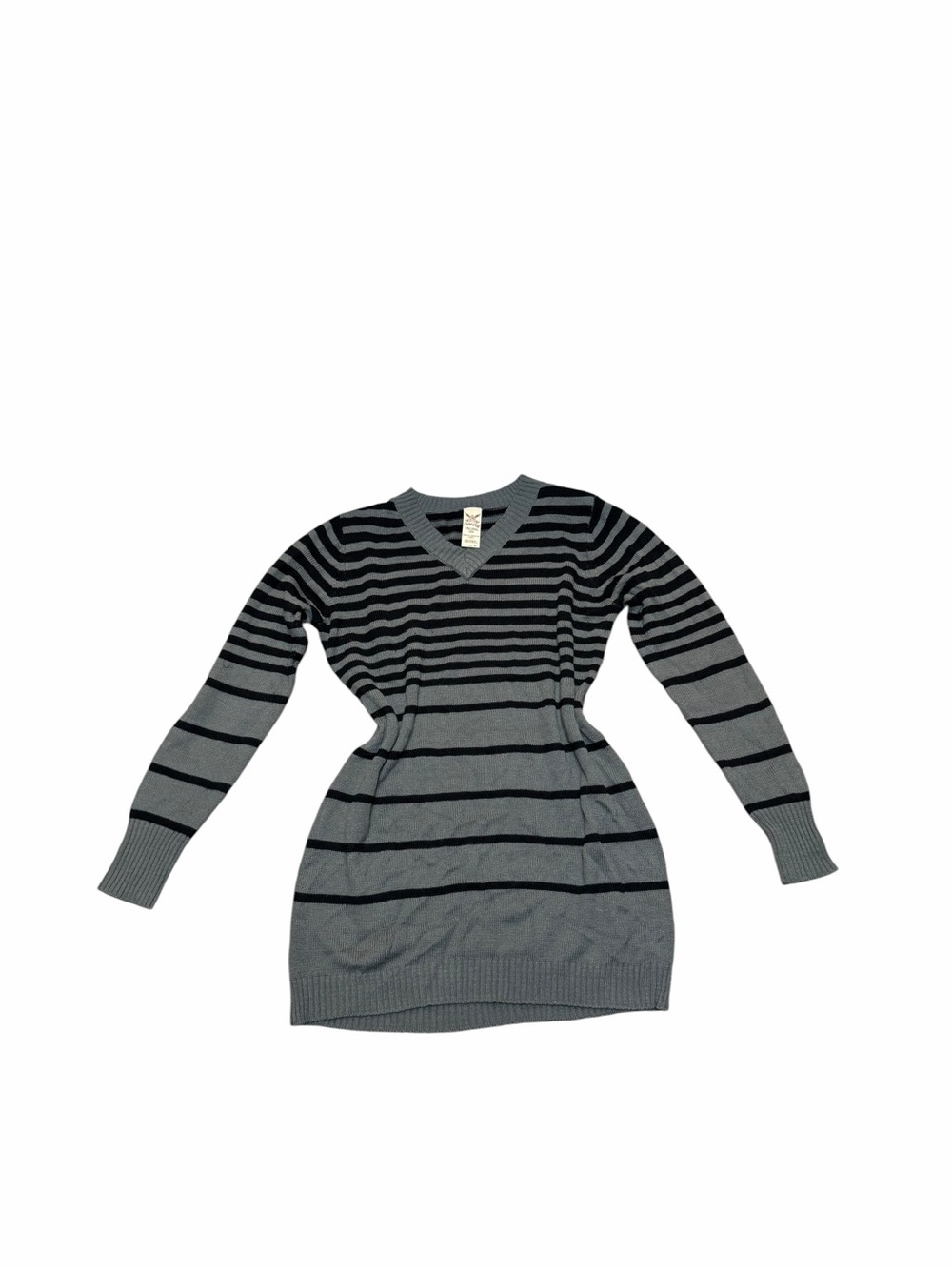 Faded Glory Gray and Black Striped V-Neck Sweater